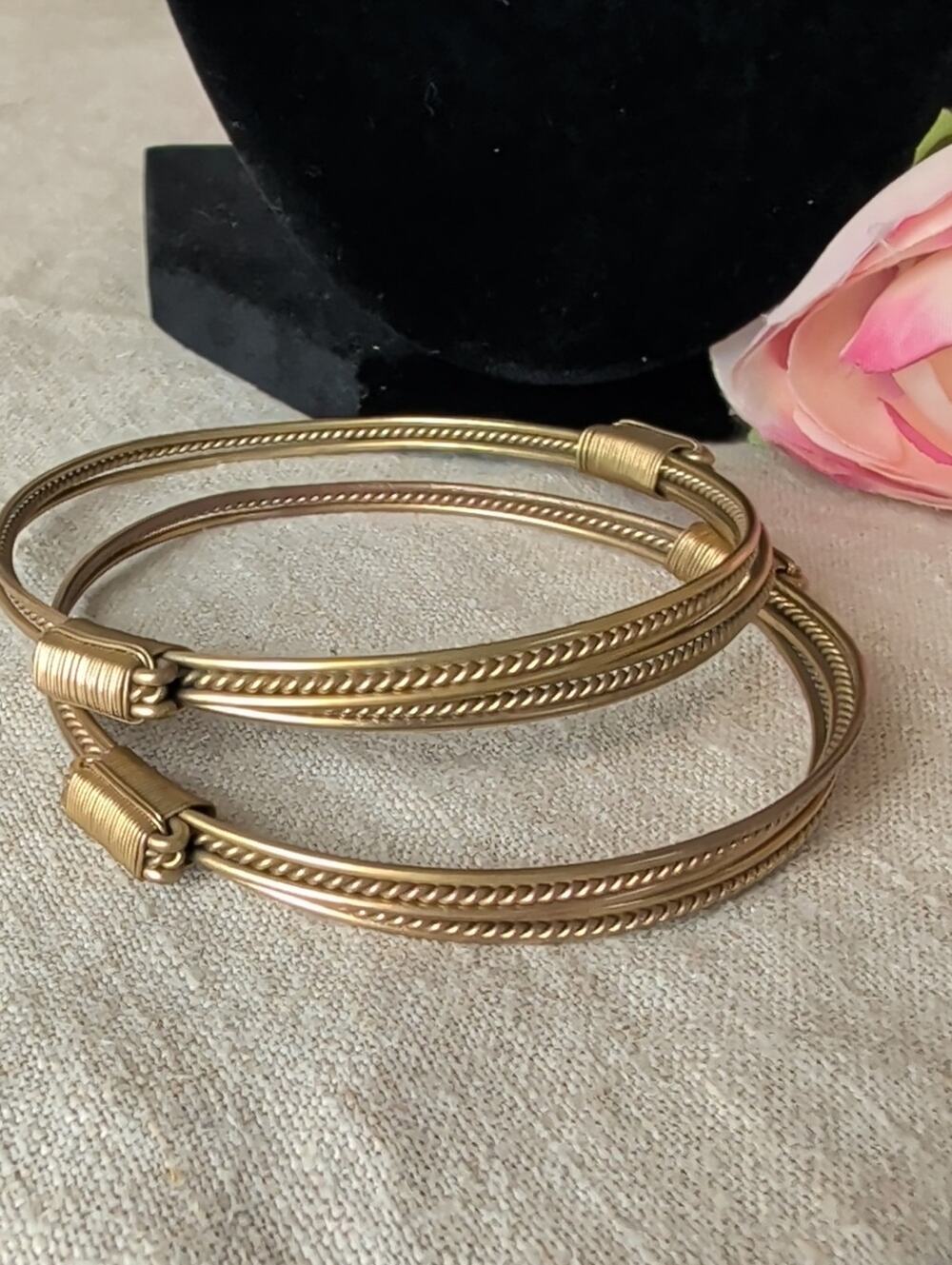 Vintage Elephant Hair Style Gold Tome* Multi-Strand Artisan Bangle Bracelet Set